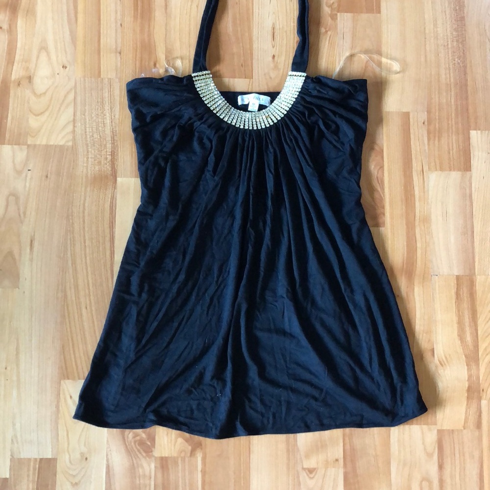 Stunning black, gold crystal neckline blouse